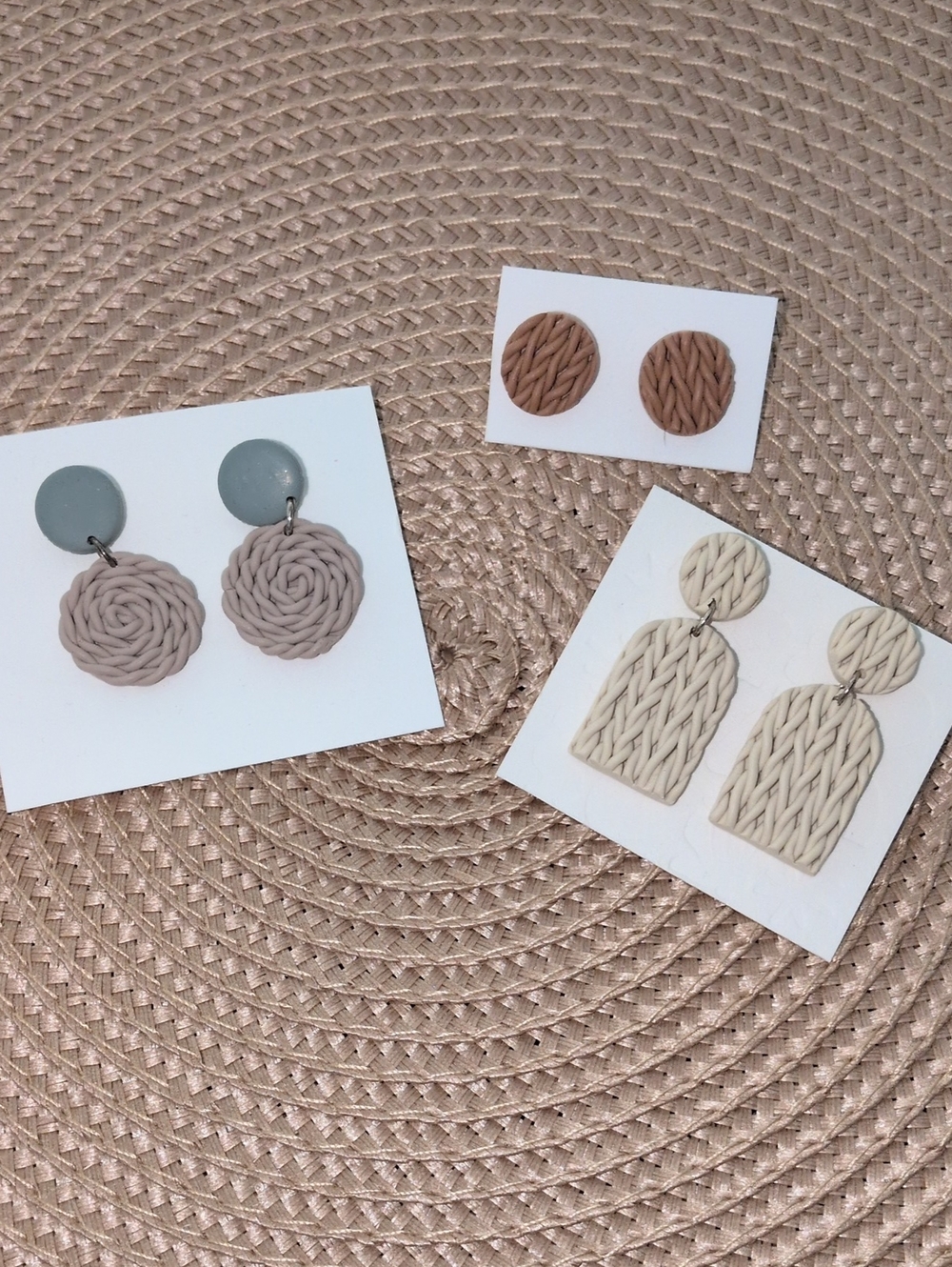 Set of 3 Handcrafted Polymer Clay Earrings - Neutral Tones NWT